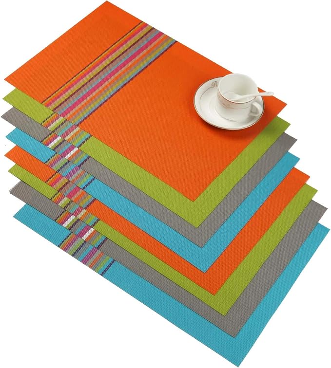 SHACOS Colorful Placemats Set of 8 Woven Vinyl Place Mats - Image 8