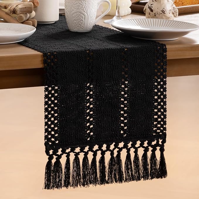 MLMW Boho Table Runner Black Table Runner 48 inches Spring Easter Short Coffee - Image 7