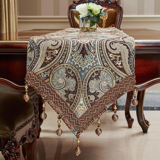 Luxury Vintage Design Table Runner 60 inches Long Embroidery Jacquard Fabric - Image 8