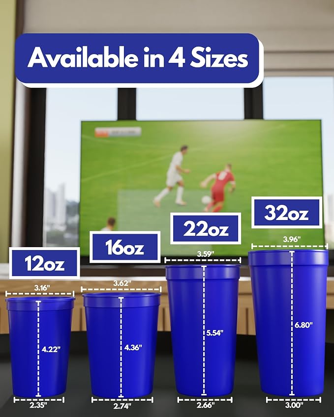 PartyPrints 100 Pack 16 oz Royal Blue Reusable Blank Plastic Cups, Stadium Cups - Image 4