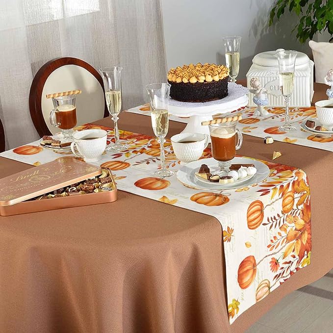 Orange Pumpkin Fall Table Runner 60 Inches Long, Thanksgiving Maple Eucalyptus - Image 5