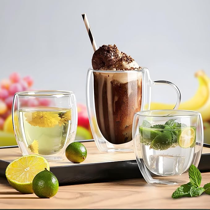 YMMIND Set of 4 Double Walled Glass Coffee Mugs 5 Ounces Insulated Layer Coffee - Image 6