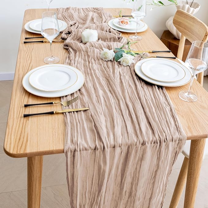 Cheesecloth Table Runner Nude Pink 10FT Boho Gauze Runner, 3 Pack | 120 Inch - Image 6
