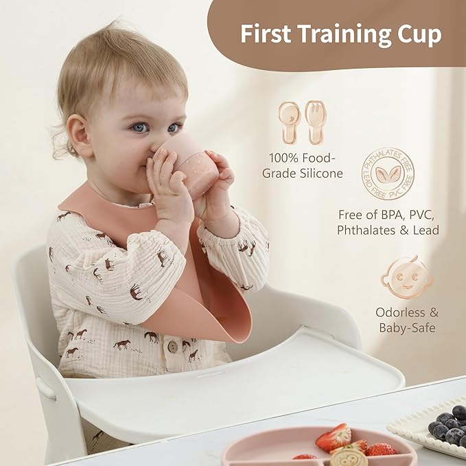 Moonkie Silicone Baby Cups 4 Months+ | Open Training Drinkware for Infants with Confetti Sprinkles | Baby-Led Weaning Essential | 2 oz (Ether/Mint, 2 Pack)