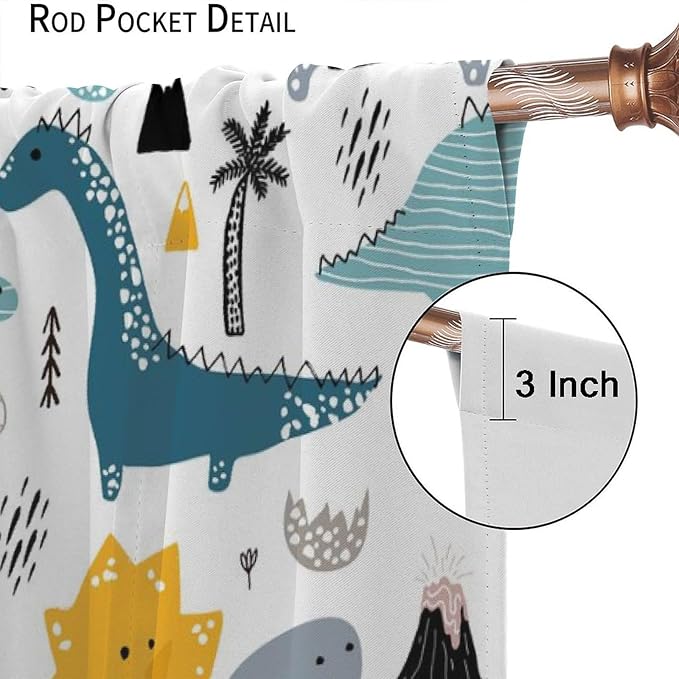 Kids Dinosaur Curtains for Boy Girl Bedroom Decor Cartoon Dino Colorful Cute Funny Wildlife Animal Printed Blackout Rod Pocket Window Drapes for Baby Nursery Playroom Living Room W27.5xL63in 2 Panels