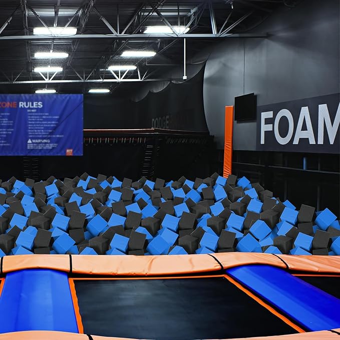 Foam Pit Cubes, 24 PCS 5 Inches Gymnastics Foam Blocks Trampoline Blocks, Multi-Sport Protective Padding for Gymnastics, Trampoline, Parkour, Skate Parks & BMX - Black & Dark Blue