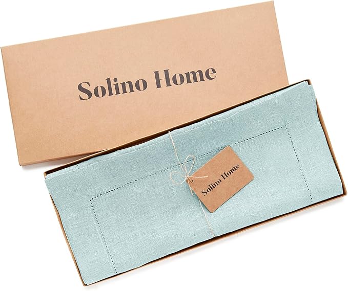 Solino Home 100% Pure Linen Table Runner Aqua Blue Hemstitch, 14 x 72 in | - Image 5