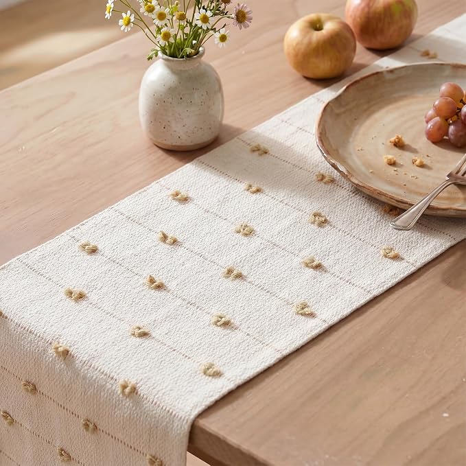 Artoid Mode Taupe Beige Boho Farmhouse Cotton Woven Table Runner, Seasonal Fall - Image 4