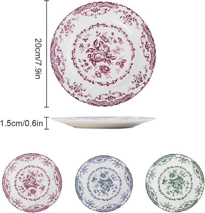 Ceramic Plates, Ceramic Dinner Plates, 7.9 Inch Rose Flower Decorative Plates - Image 7