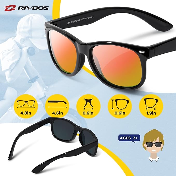 RIVBOS Kids Sunglasses Polarized UV Protection Flexible Rubber Glasses Shades with Strap for Boys Girls RBK004