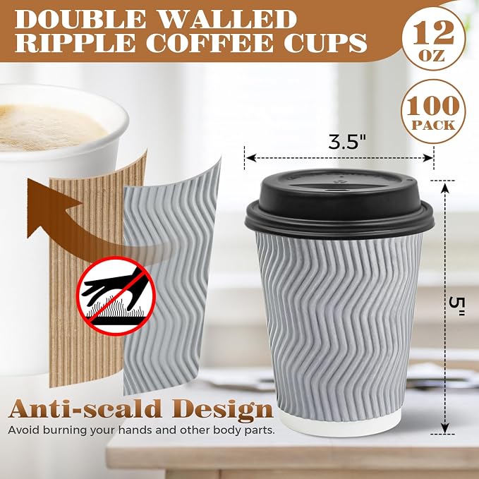 Ginkgo 100 Pack 12 oz Disposable Insulated Coffee Cups - Image 4