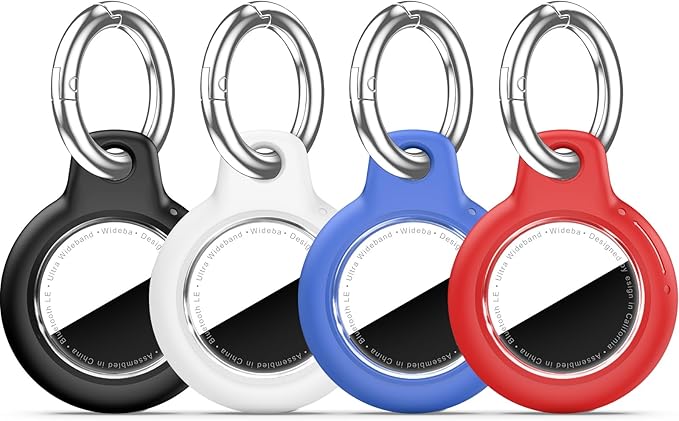 Upgrade Waterproof 4 Pack Airtags Holder with Apple Airtags Keychain, Hard PC Air Tag Case, Anti-Scratch & Shock Air tag Holder, Men's Women's Keyrings & Keychains - Black+White+Blue+Red
