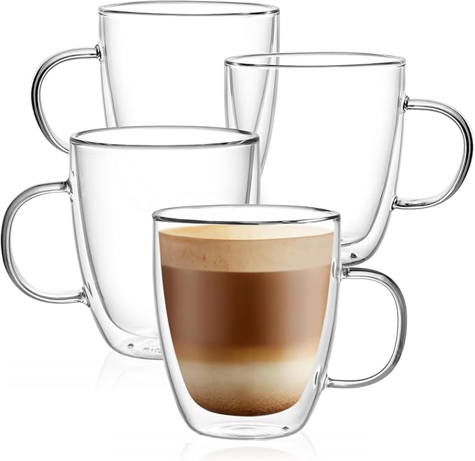 CNGLASS Glass Coffee Mugs 12oz, Double Walled Insulated Cappuccino Mug by CNGLASS