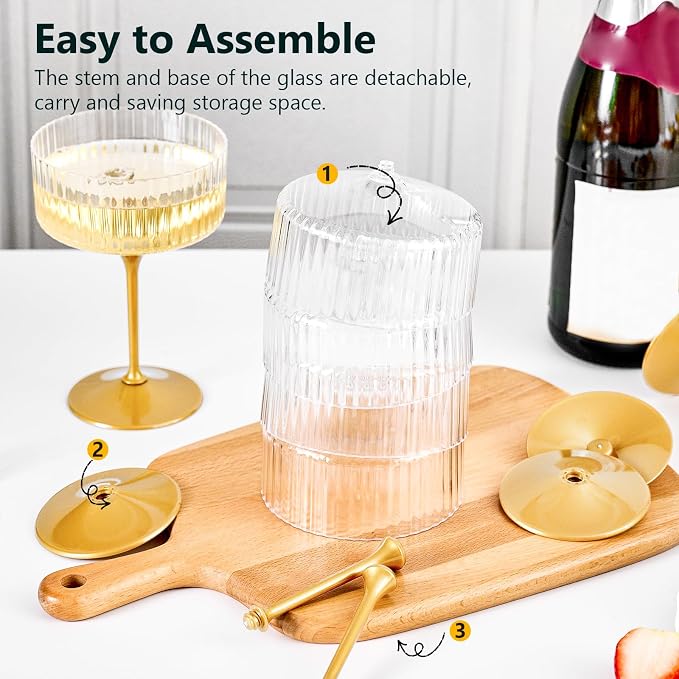 ZOMUIA Ribbed Coupe Glasses 28 Pcs, 10 oz Plastic Champagne Coupe Detachable - Image 6