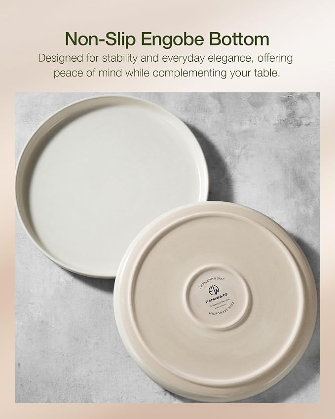 Famiware Milkyway 24-Piece Stoneware Dinnerware Set, Matte Beige White | Plates - Image 6
