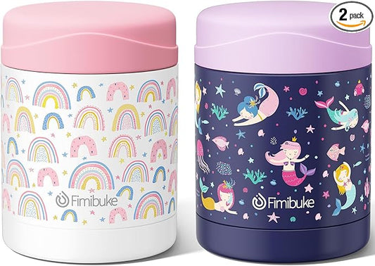 Fimibuke Insulated Kids Food Jar, 2 Pack 12 OZ Bpa Free Stainless Steel Vacuum Thermos for Hot Cold Food, Leakproof Snack Container for School Boys Girls Wide Mouth Toddler Lunch Box for Smoothie Soup