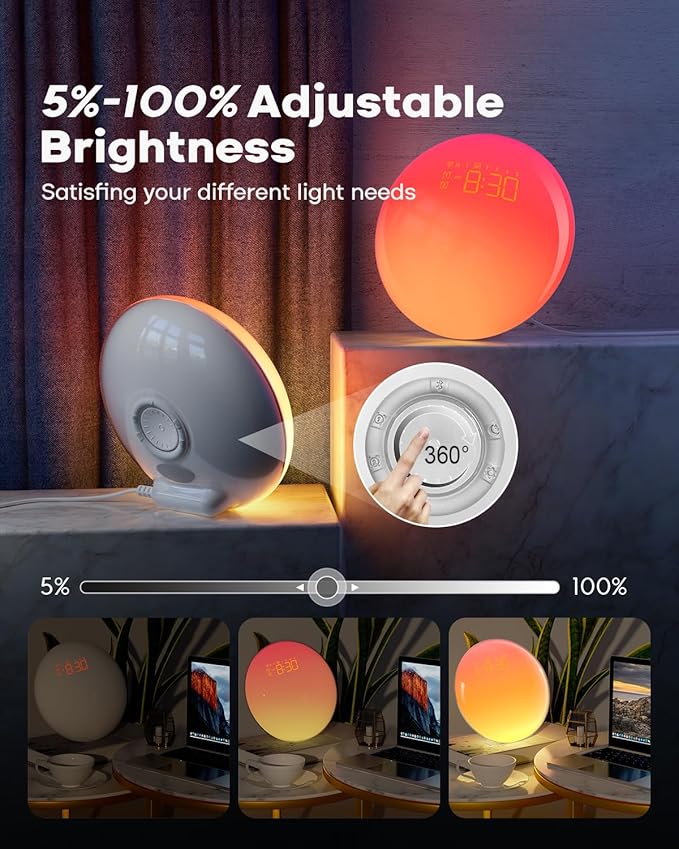 Dekala Sunrise Alarm Clock for Heavy Sleepers, Smart App Control, Bluetooth Speaker, Wake up Light Sunrise Sunset Simulation, White Noise Sound Machine, Night Light for Bedrooms Kids Adults