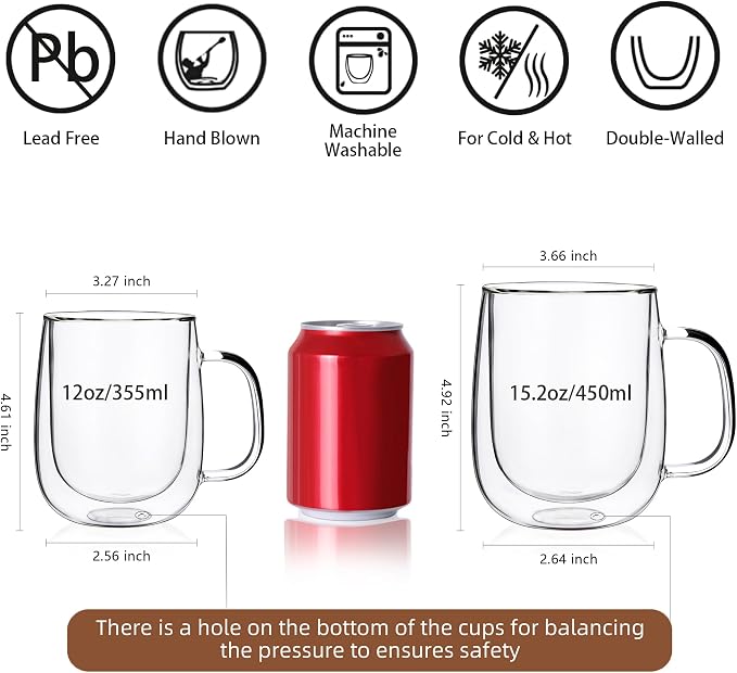 CNGLASS Glass Coffee Mugs 12oz, Double Wall Insulated Mug Set - Image 2