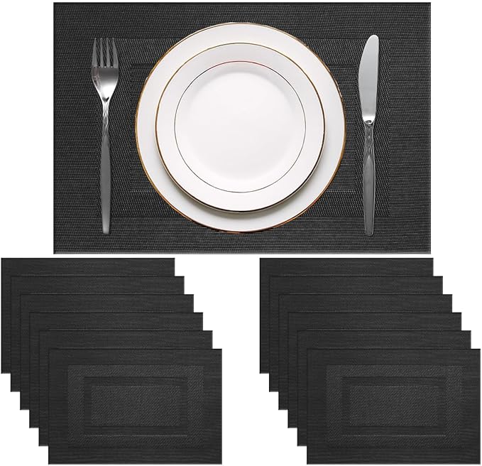 PIGCHCY Placemats Set of 12 Washable Durable Place Mats Vinyl Heat Resistant by PIGCHCY