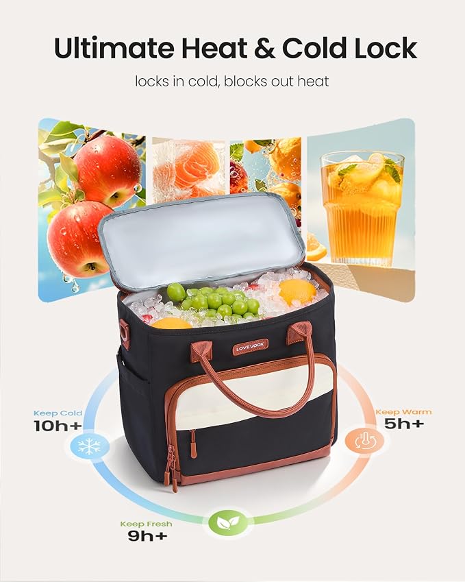 LOVEVOOK Lunch Box for Women, Adult Lunch Bag for Work, Mocha Checker | - Image 3