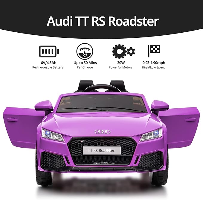Electric Car for Kids, Licensed Audi 6V Kids Ride on Car Toy for Toddlers with Remote - Purple