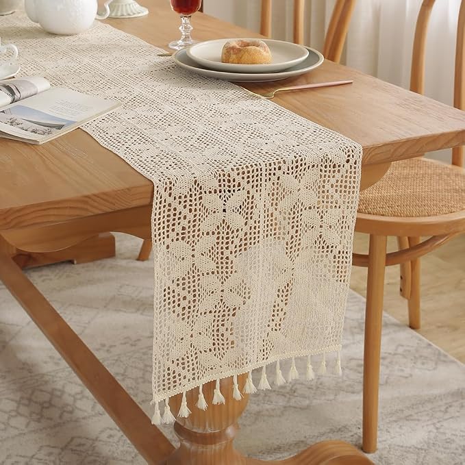 meioro Mesh Woven Table Runners, 35x94 Inch Boho Cotton Table Runner by meioro