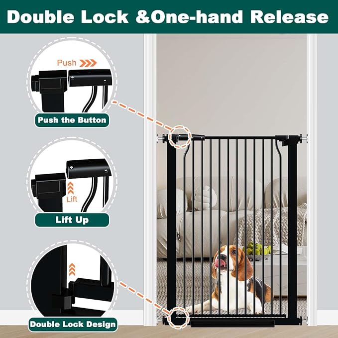 Fairy Baby 40.5" Extra Tall Baby Gate No Drill, 29.6"-40.5" Extra Wide Wide Dog Pet Gate Indoor, Metal Pressure Mounted Safety Child Kid Gate, Auto Close Pet Cat Proof Gate for Stairs Doorway, Black