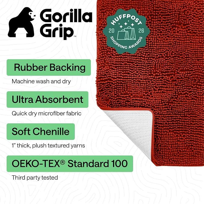 GORILLA GRIP Bath Rug Mat, Thick Soft Absorbent Chenille, Quick Dry Microfiber - Image 2
