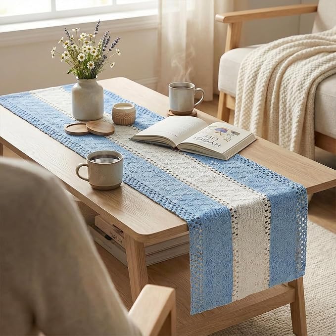 Artoid Mode Sky Blue Farmhouse Woven Table Runner 12x90 Inch | Holiday Rustic - Image 5