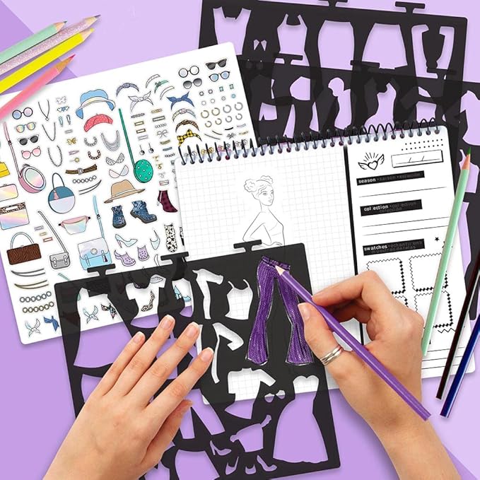 Fashion Angels Fashion Runway Portfolio - Fashion Design Sketch Book with Stencils & Stickers - Ages 8 & Up