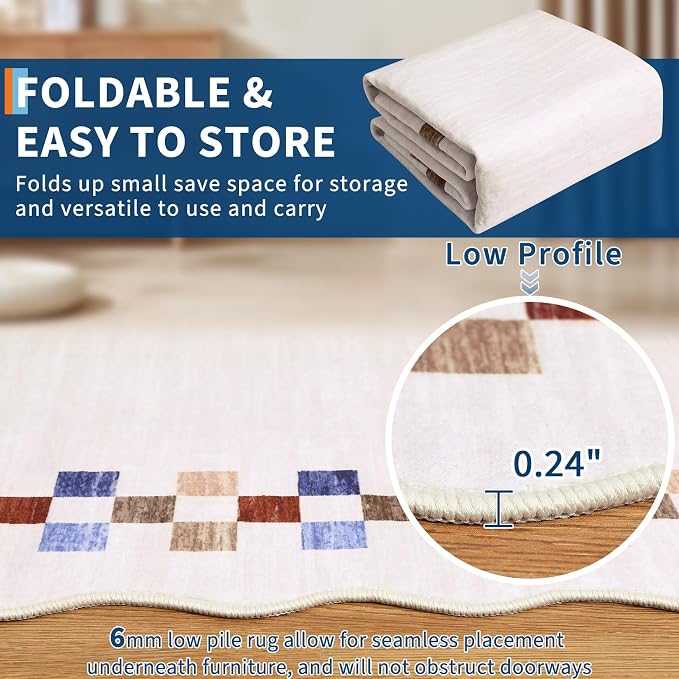 Small Area Rug 2x3 Modern Checkered Entry Rug Solid Color Scalloped Kitchen - Image 5