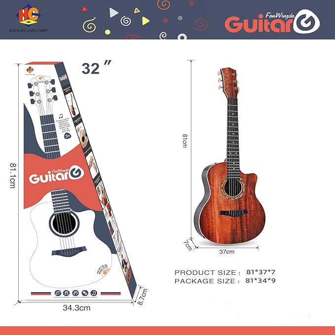 31 Inch Guitar Toy for Kids, 6Strings, Guitar Musical Instrument Toy, Birthday Present for Beginner Children Boys Girls , Beginner Practice First Musical Instrument for Children, Toddlers