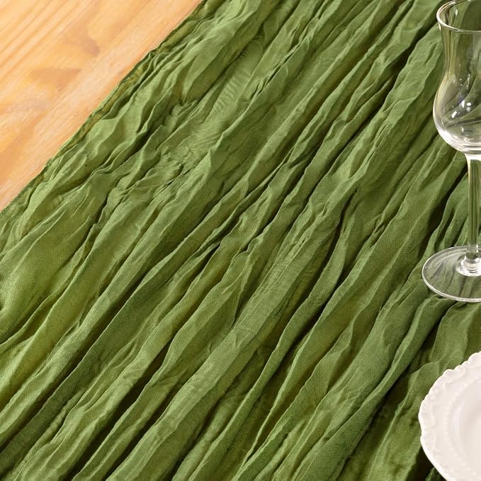 DeZerlor Olive Green Cheesecloth Table Runners 4 Pack Fall Runners | 120Inch - Image 4