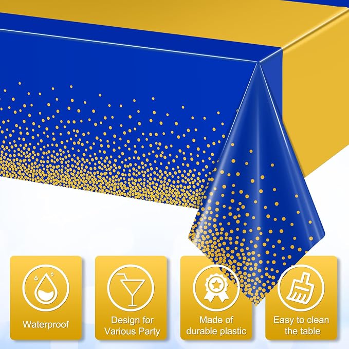 12Pcs Blue Gold Tablecloth Party Decorations, Plastic Royal Blue Table Cloth - Image 3