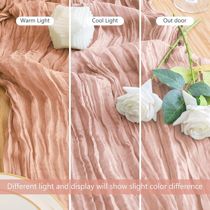 Cheesecloth Table Runner 10FT 2Pcs Dusty Pink Boho Gauze Sheer Runners | Cheese - Image 5