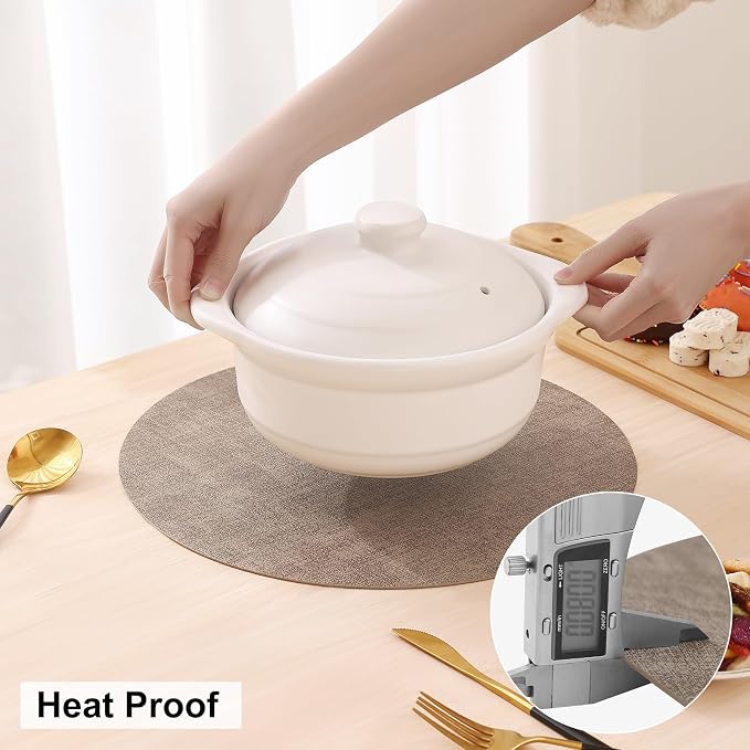 Round Faux Leather Placemat and Coaster 4 Packs, Washable Heat Resistant Dining - Image 3