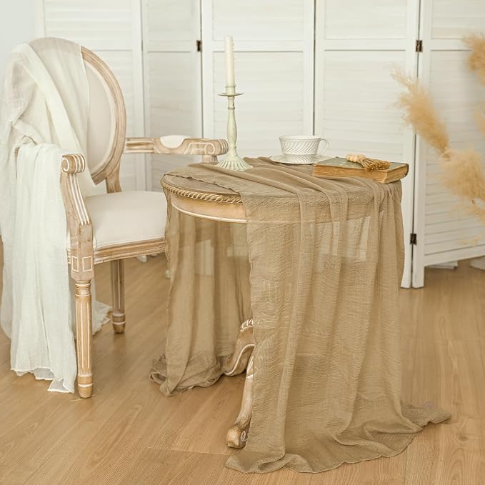 Artoid Mode Boho Cheesecloth Gauze Sand Wedding Table Runner, 160 Inch Seasonal - Image 4