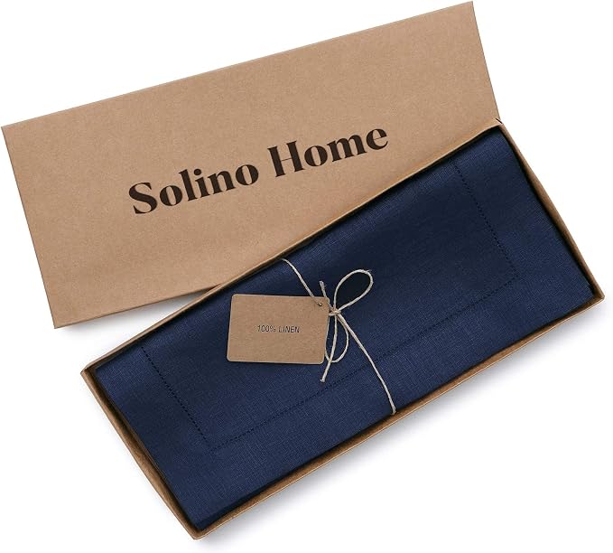 Solino Home 100% Pure Linen Table Runner Navy, Classic Hemstitch 14 x 72 in | - Image 5