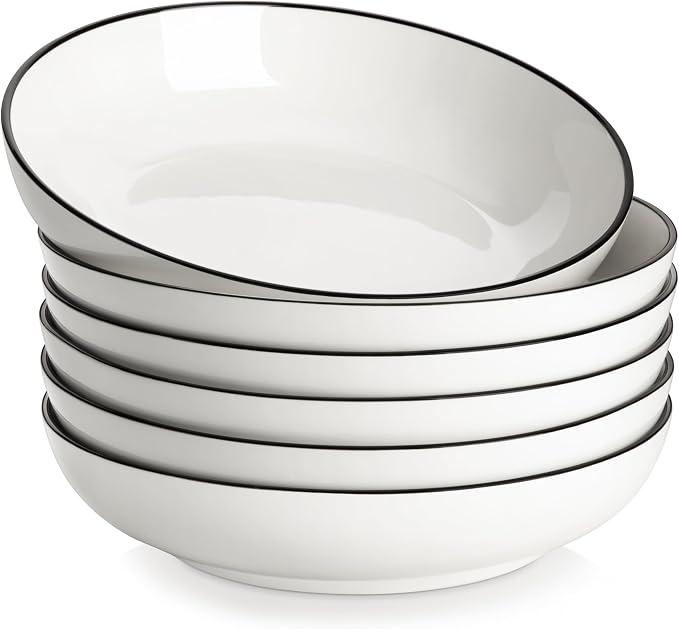 MALACASA 8.85" Large Pasta Bowls, 42 OZ White Salad Bowls Soup Bowls, Porcelain by MALACASA