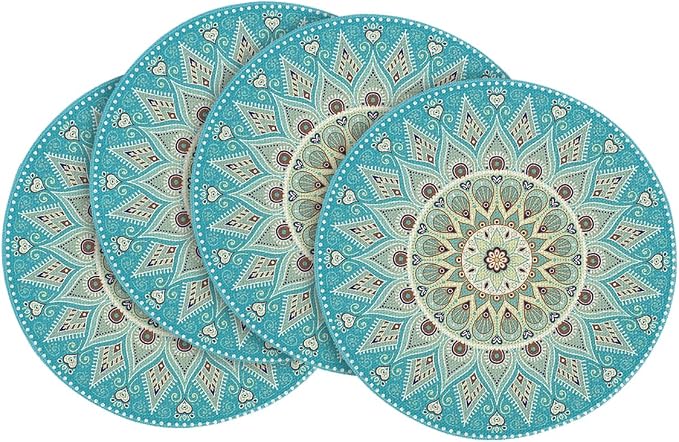 Artoid Mode Sky Blue Mandala Round Placemats Set of 4, 14 Inch Seasonal Spring by ArtoidMode