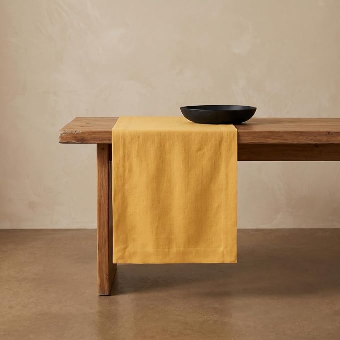Solino Home 100% Pure Linen Table Runner Mustard Yellow, Fete 14 x 90 in | by SolinoHome