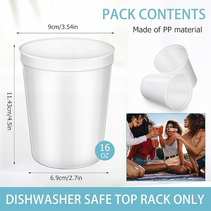 Yungyan 200 Pack 16 oz Stadium Cups Reusable Plastic Cups Blank Drink Stadium - Image 2