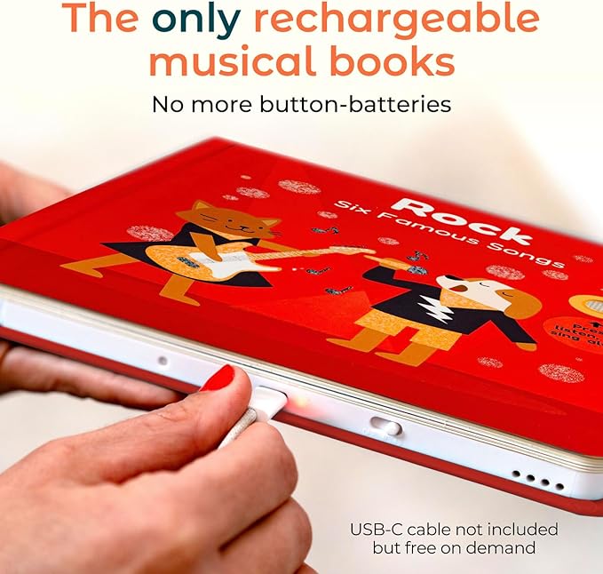 Cali's Books Rock Music Books for Toddlers 1-3 - Singing Button Sound Board Book for 2 Year Old Children, Musical Toddler Rock Songs Toys, 18 Month Interactive Learning Toy, USB-C Rechargeable