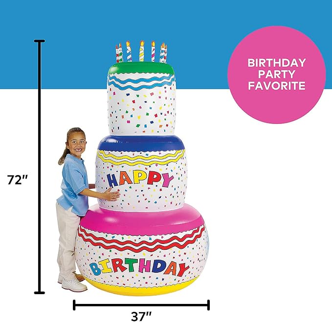 Fun Express Giant Inflatable Birthday Cake Party Decoration (6 feet Tall) Blow Up Birthday Decor for Indoor or Outside