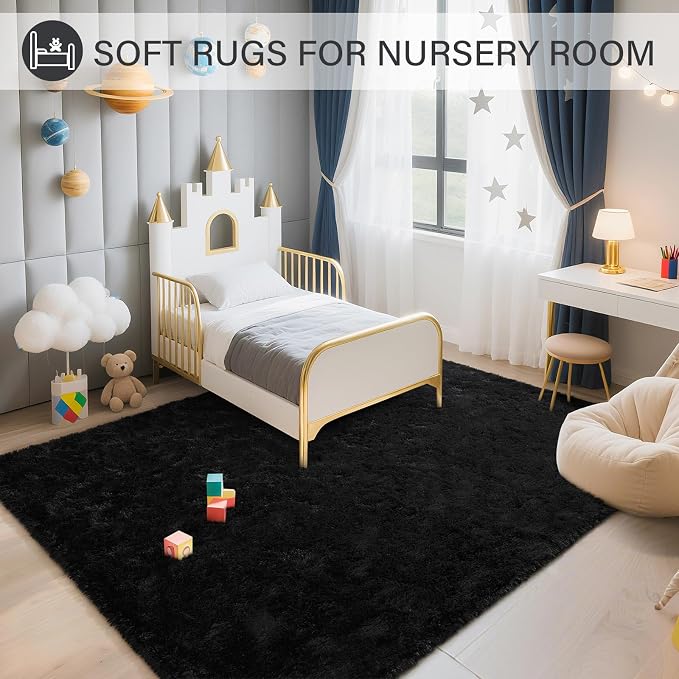 BENRON Fluffy Rugs for Living Room 5x8 Black, Washable Large Area Rugs for - Image 7