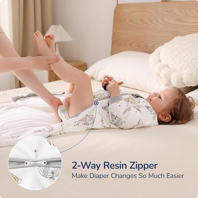 Baby Sleep Sack 3-6 Months, Cotton Detachable Long Sleeve Sleep Sack, 1.0 Tog Toddler Sleeping Sack with Temperature Strips, 2-Way Zipper Wearable Blankets for Newborns, Hot Air Balloon
