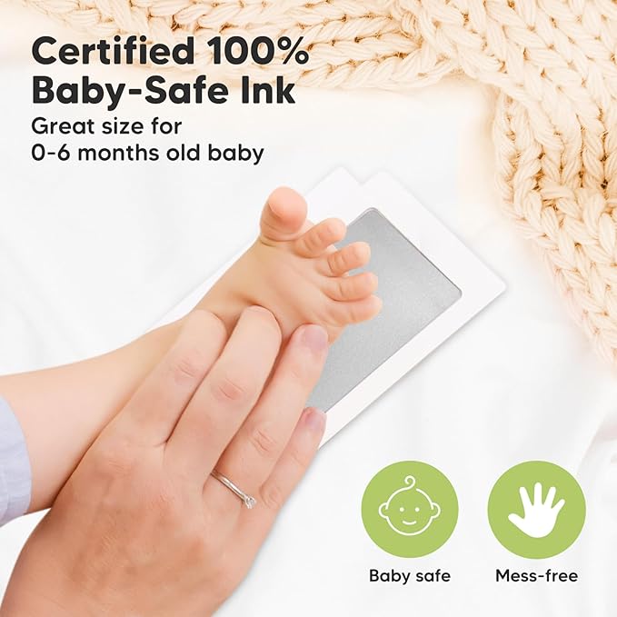 2-Pack Inkless Baby Hand and Footprint Kit - Mess Free Ink Pad for Newborn Keepsake, Dog Nose & Paw Print Kit, Clean Touch Ink Pad for Baby Hand & Footprints, Ideal New Mom Gifts (Silver)