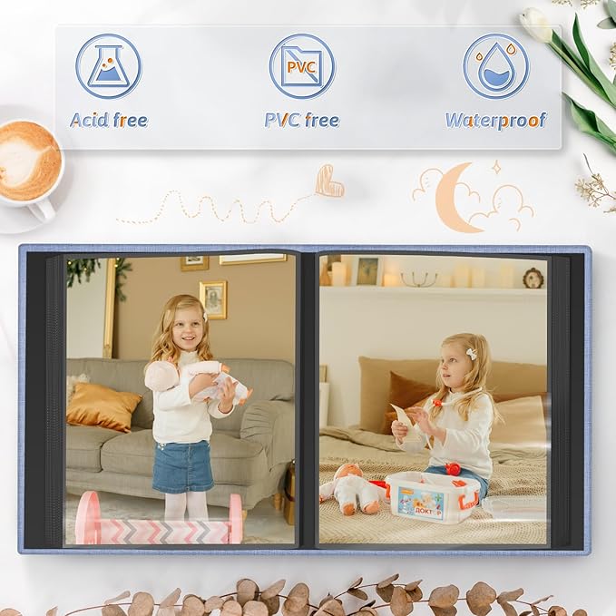 Popotop Photo Album 4x6 100 Pockets for Wedding Gifts,Linen Hardcover Picture Albums for Family Anniversary Baby Vacation Pictures