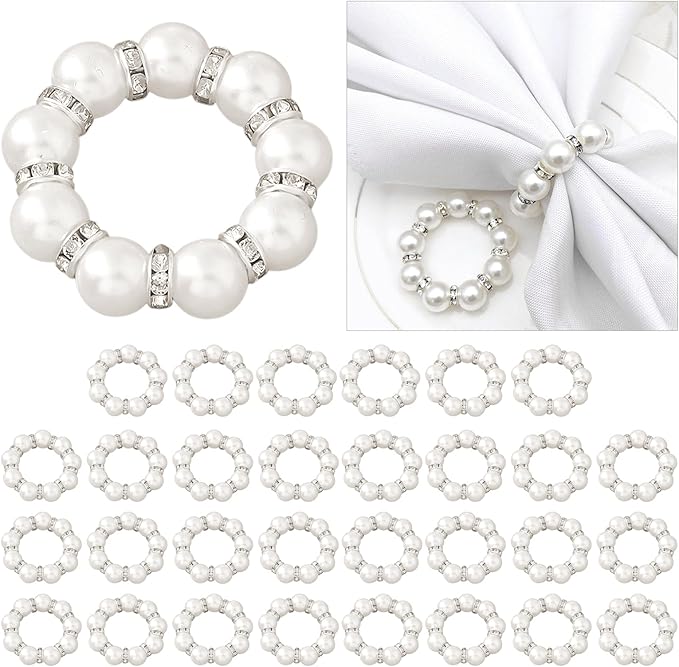 30Pcs Pearl Napkin Rings, Imitation Pearl Ring Napkin Wedding Beaded White | by Unknown