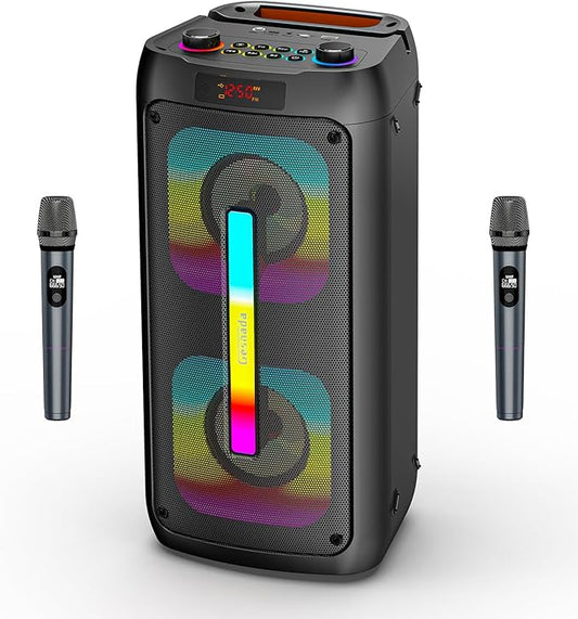 Karaoke Machine for Adults/Kids with 2 Wireless Microphones, Portable Bluetooth Speaker w/PA System for Singing